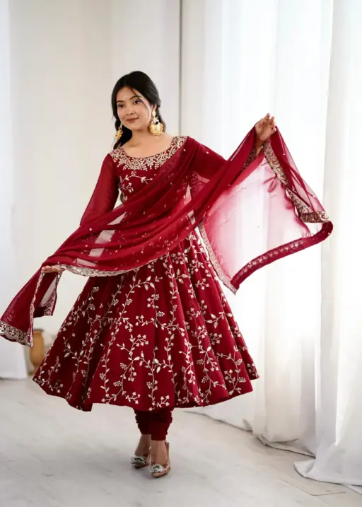 Karwa Chauth Wear Red Anarkali Suit with Churidar