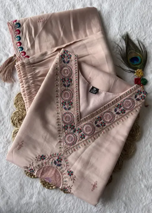 Light Peach Color 3 Piece Kurti Set