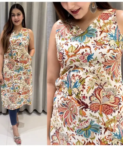 Office Wear Printed Kurtis with Pocket