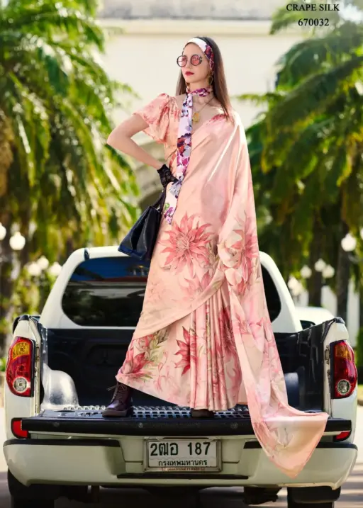 Partywear Digital Printed Satin Crepe Saree