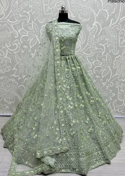 Pista Color Bridal Lehenga Choli