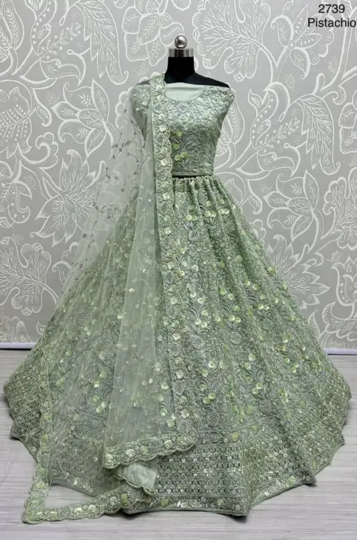 Pista Color Bridal Lehenga Choli