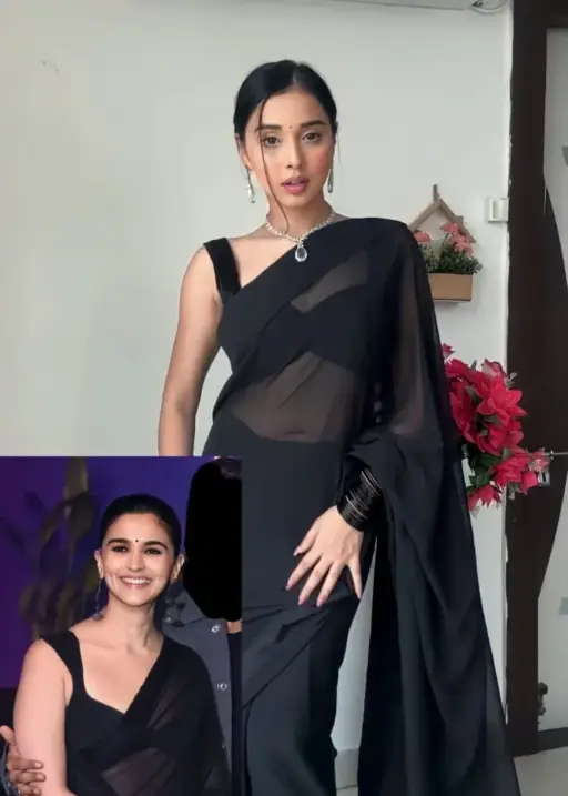 Plain Black Alia Bhatt Saree RTW