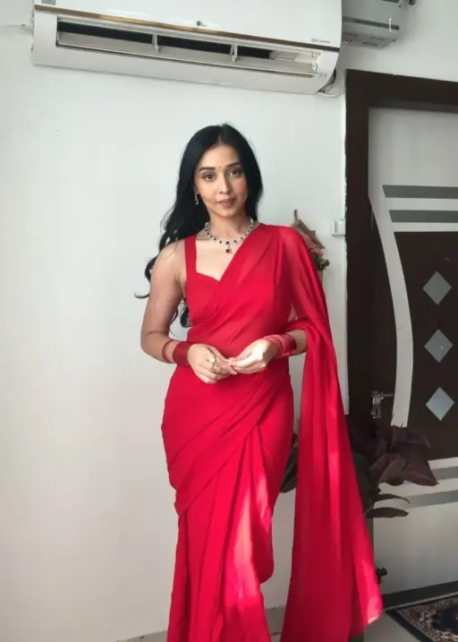 Plain Red Ready to Wear Saree