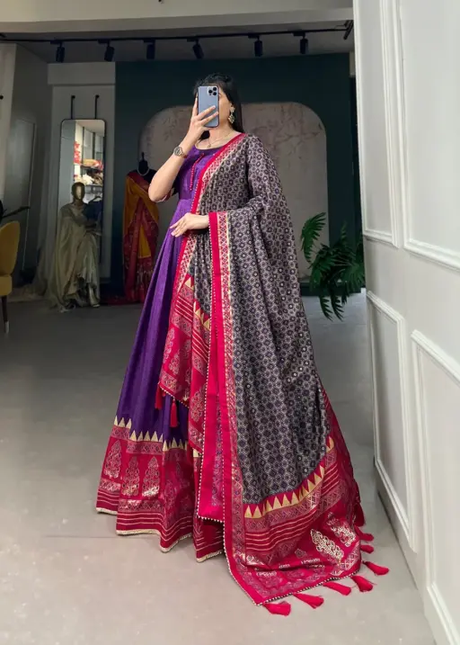 Pochampalli Dress Gown with Dupatta