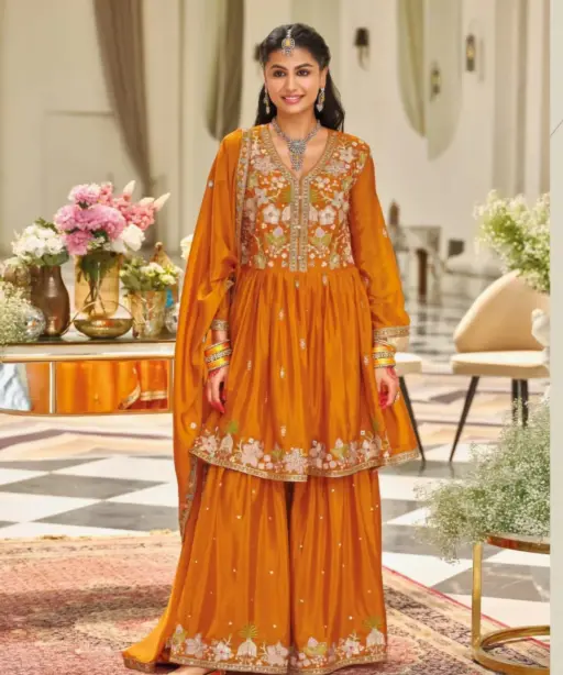 Premium Orange Sharara Salwar Suit For Wedding