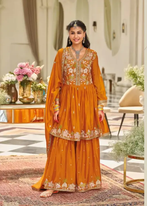 Premium Orange Sharara Salwar Suit For Wedding