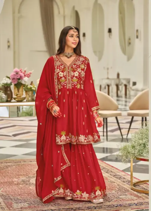 Premium Red Sharara Salwar Suit For Festive 2025