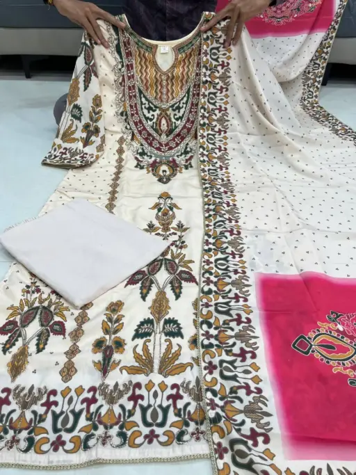Premium Russian Silk Printed handwork Kurti Set