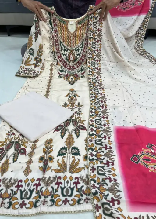 Premium Russian Silk Printed handwork Kurti Set