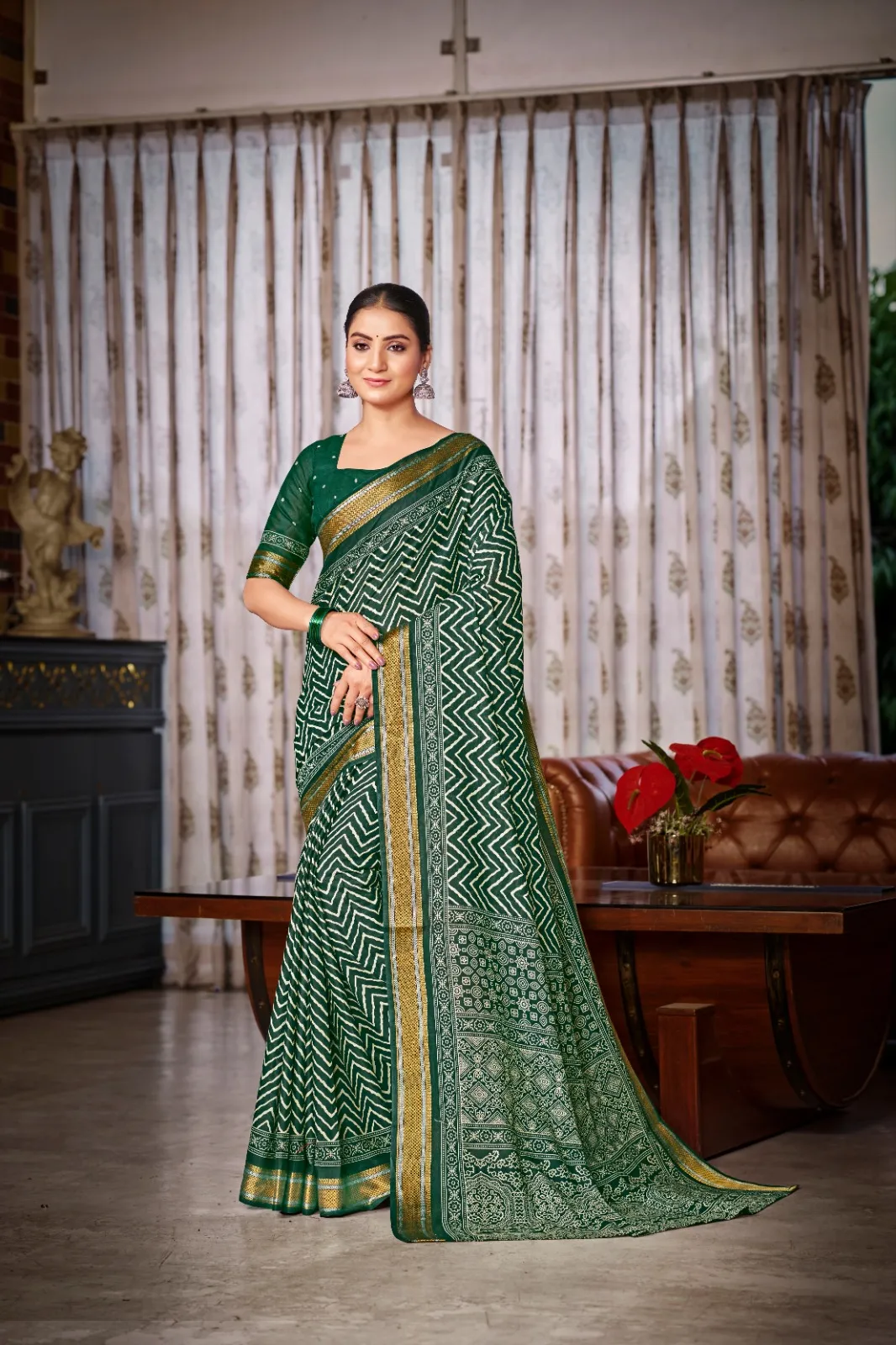Pure Cotton Bandhni Printed Saree - Image 11