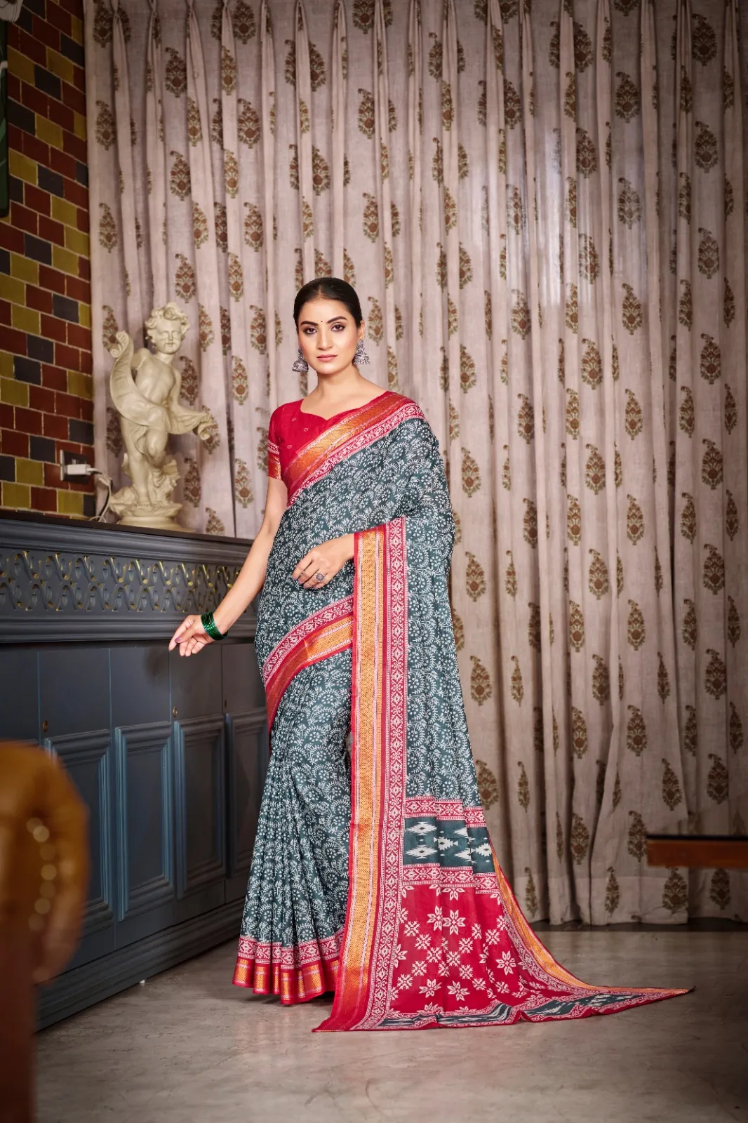 Pure Cotton Bandhni Printed Saree - Image 12