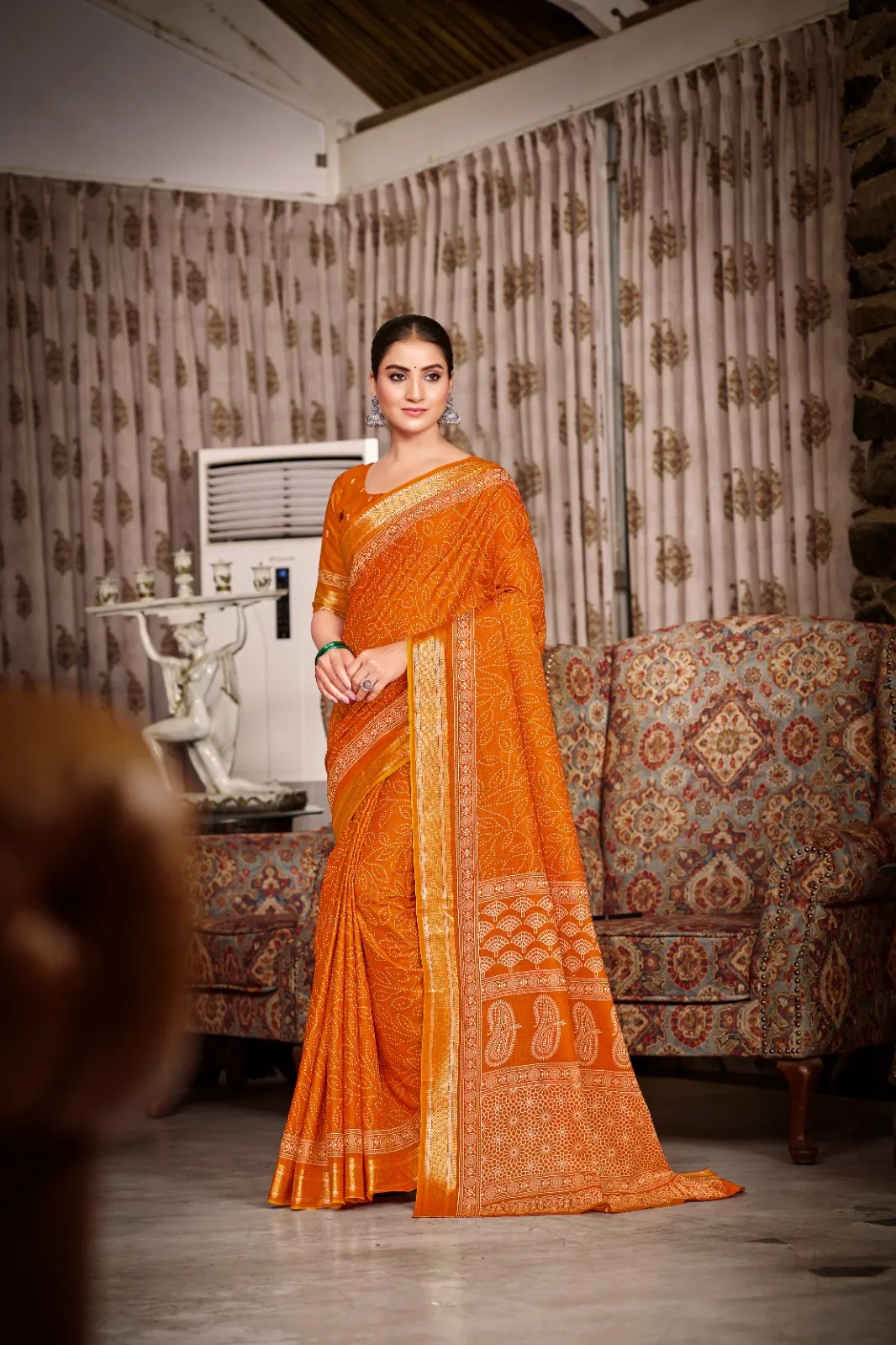 Pure Cotton Bandhni Printed Saree - Image 4