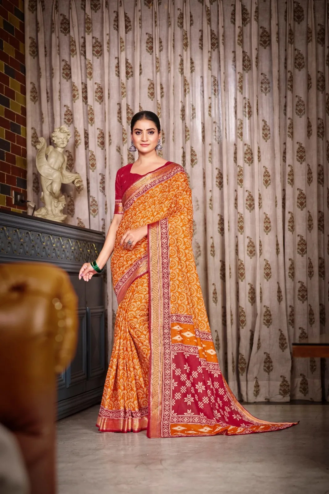 Pure Cotton Bandhni Printed Saree - Image 6