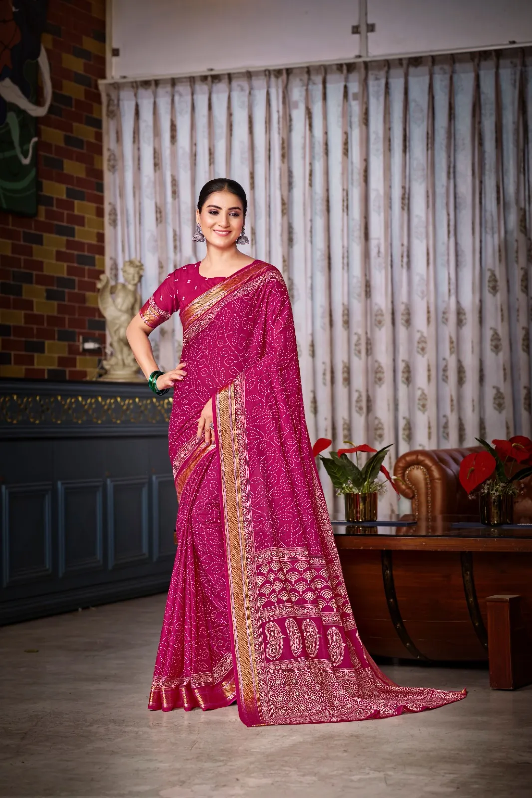 Pure Cotton Bandhni Printed Saree - Image 8