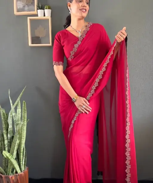 Readymade Diamond work Saree For Diwali