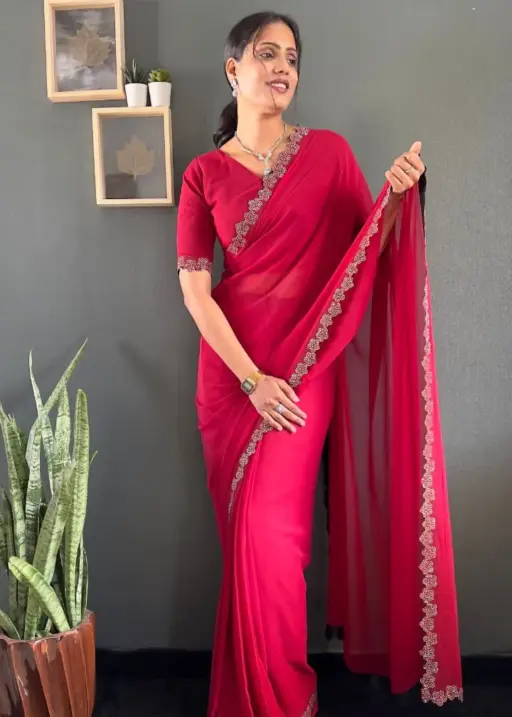 Readymade Diamond work Saree For Diwali