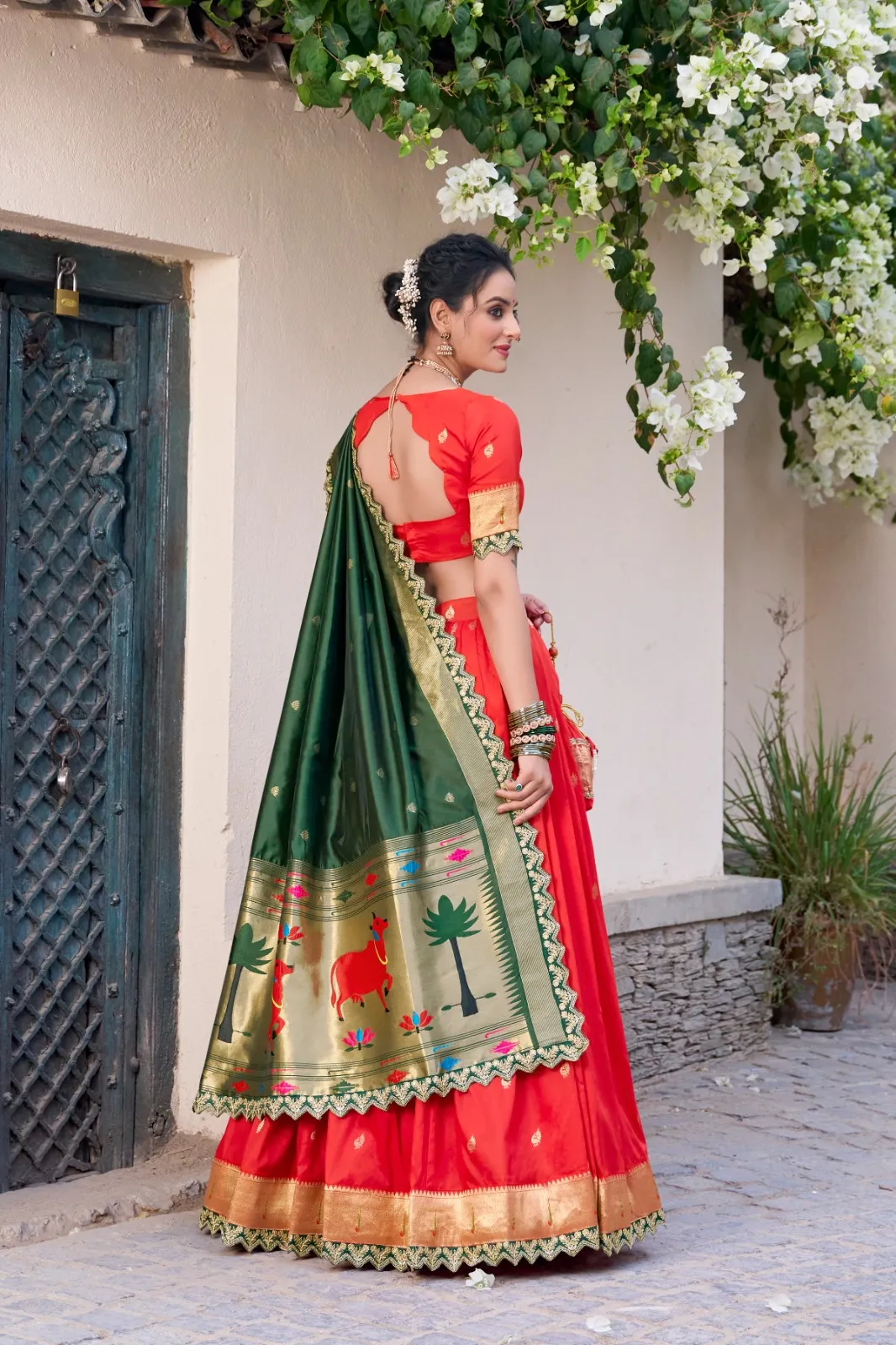 Red Paithani Silk Lehenga Choli for Marathi Bride - Image 2