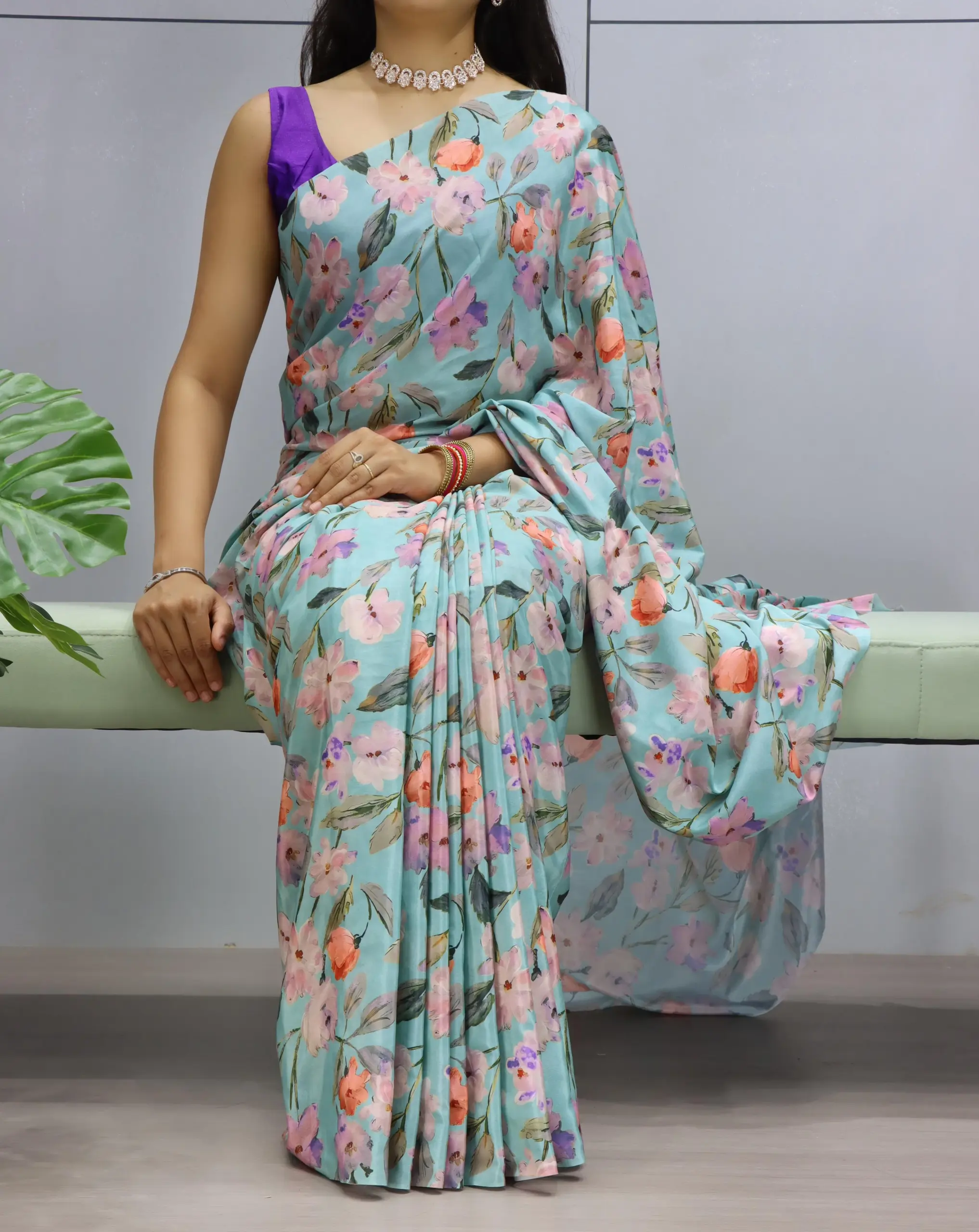 Silk Crape Printed Winter Saree - Image 5