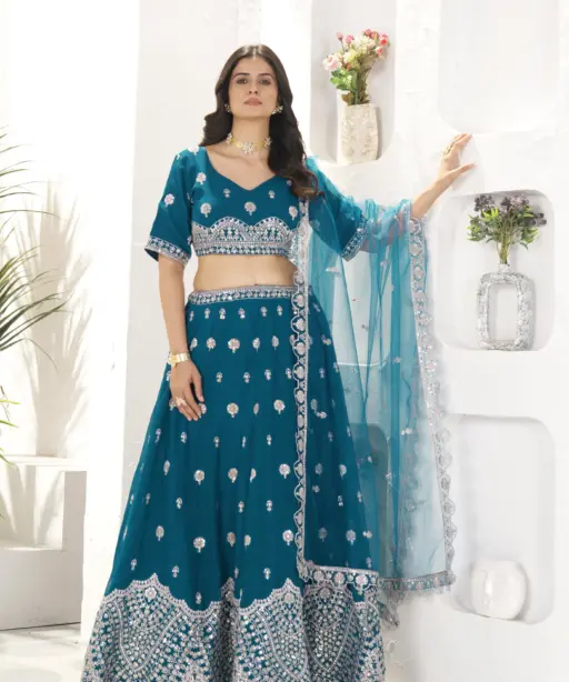 Teal Color Festive Lehenga Choli Design 2025