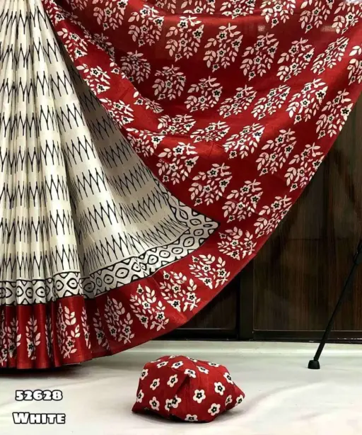 Tussar Silk Ajrakh Printed Saree