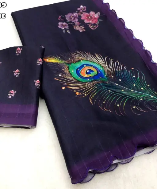 Tussar Silk Feather Printed Saree