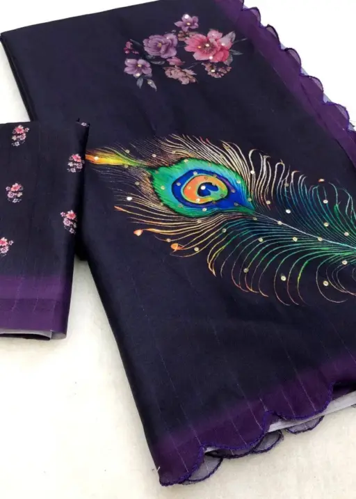 Tussar Silk Feather Printed Saree