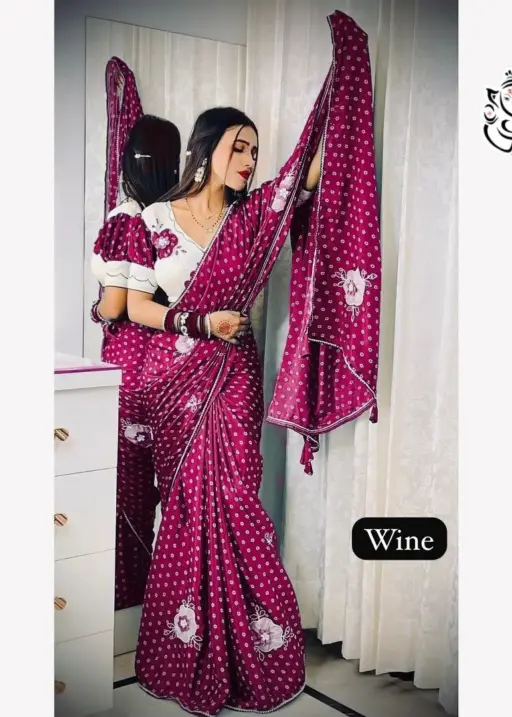 Wedding Special Bandhni Saree with Stitched blouse