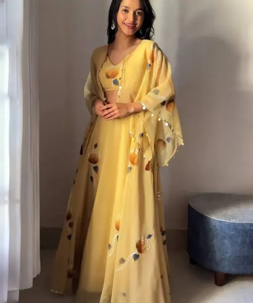 Yellow Floral Lehenga with Jacket for Haldi 2025