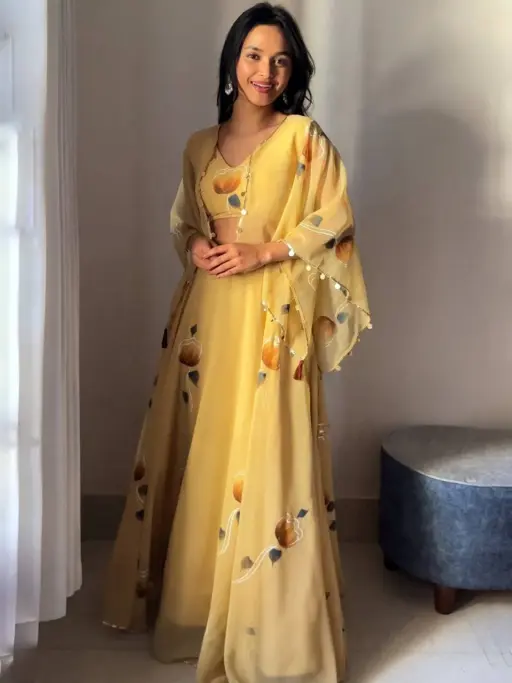Yellow Floral Lehenga with Jacket for Haldi 2025