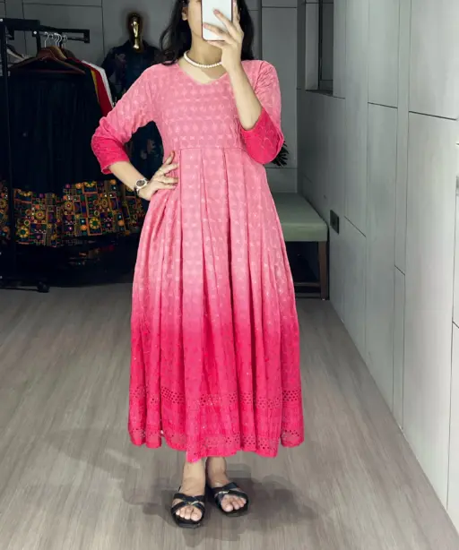 Chikankari Gown kurti for Office