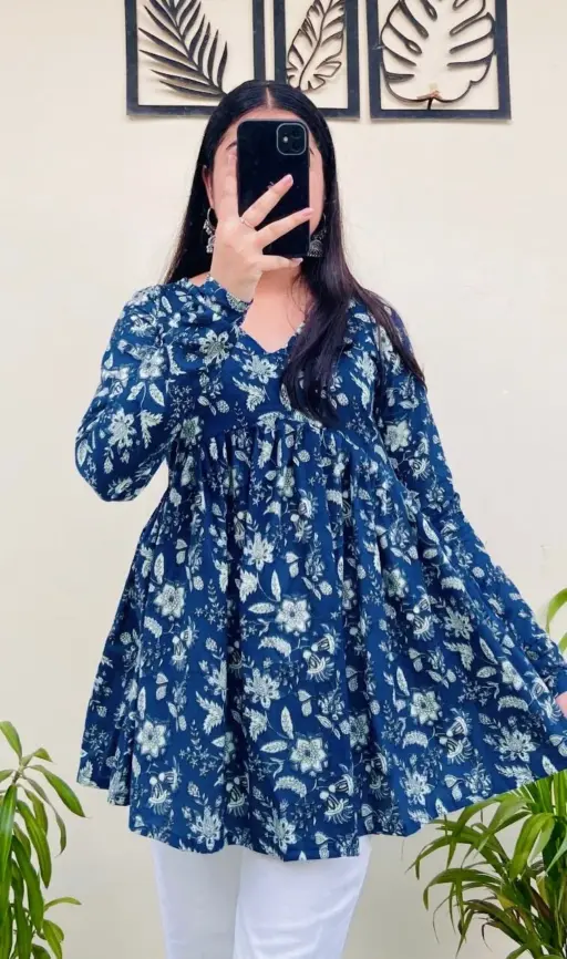 Office Wear Printed Short Tunic Tops