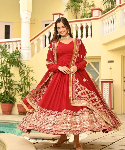 Premium Wedding Special Red Anarkali Gown