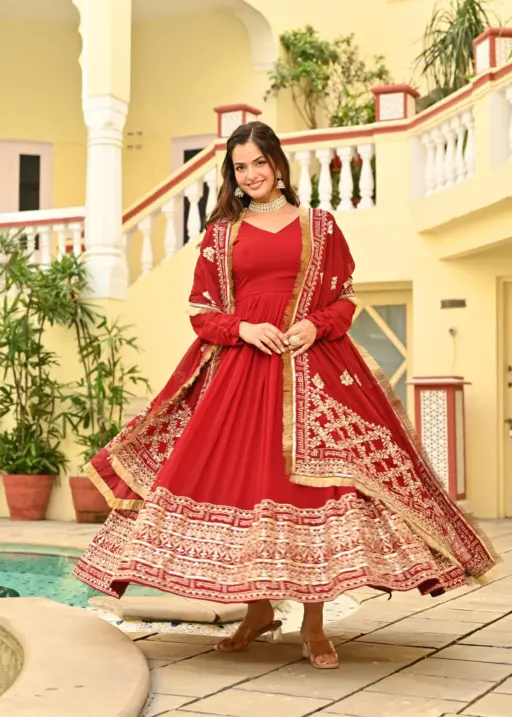Premium Wedding Special Red Anarkali Gown