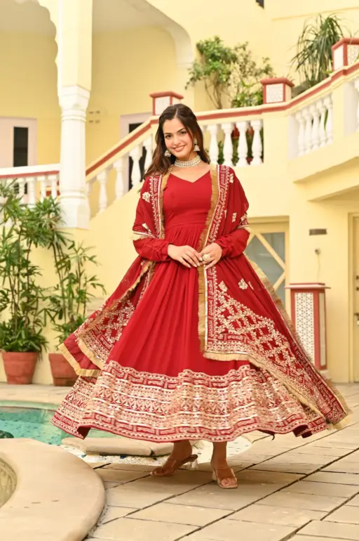 Premium Wedding Special Red Anarkali Gown