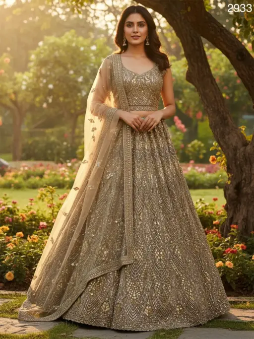 Stylish Bridal wear Golden Lehenga choli