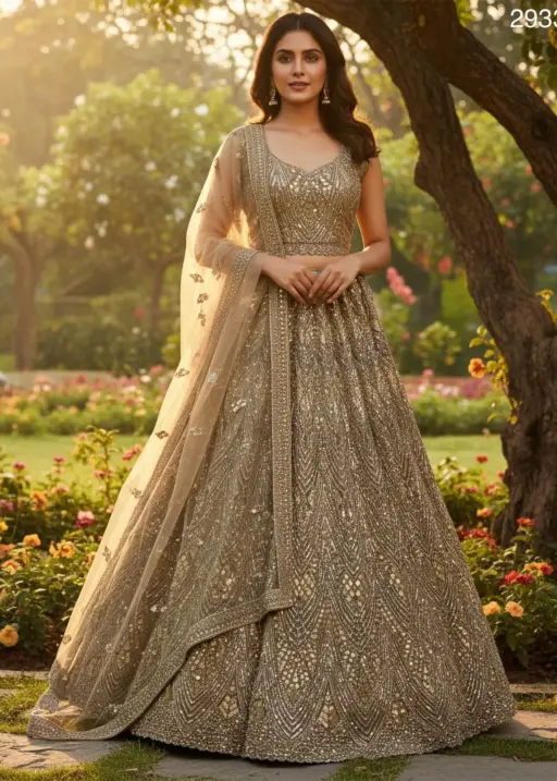 Stylish Bridal wear Golden Lehenga choli