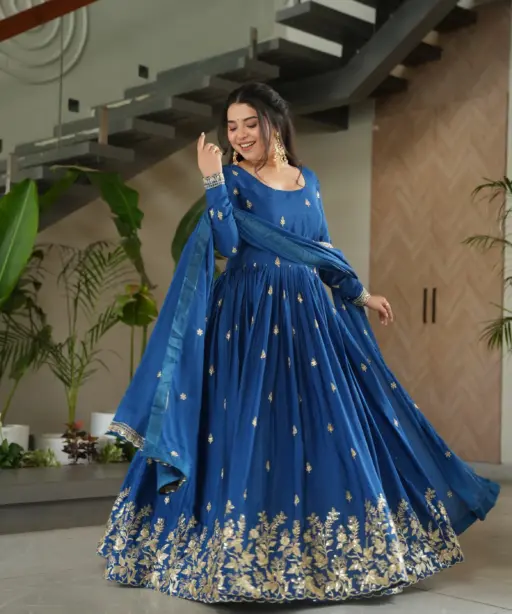 Wedding Special Blue Embroidery Gown