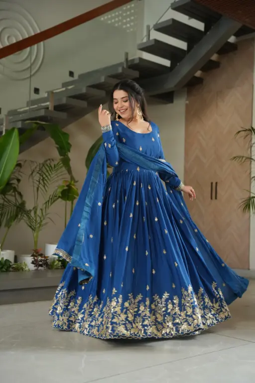 Wedding Special Blue Embroidery Gown