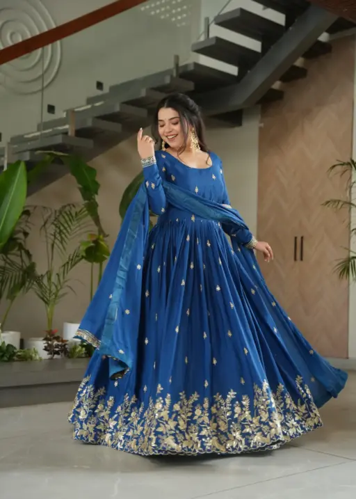 Wedding Special Blue Embroidery Gown