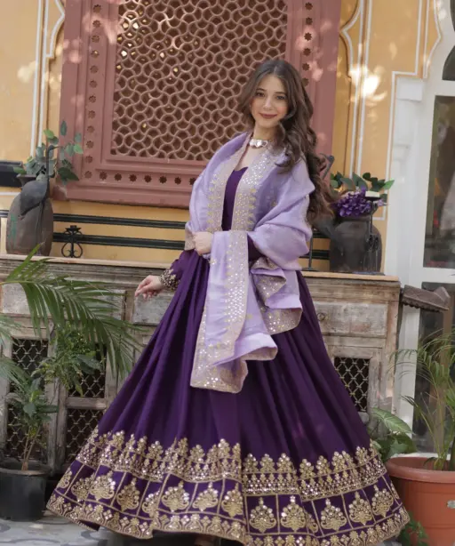 Wedding Wear Purple Anarkali Gown