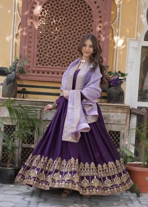 Wedding Wear Purple Anarkali Gown