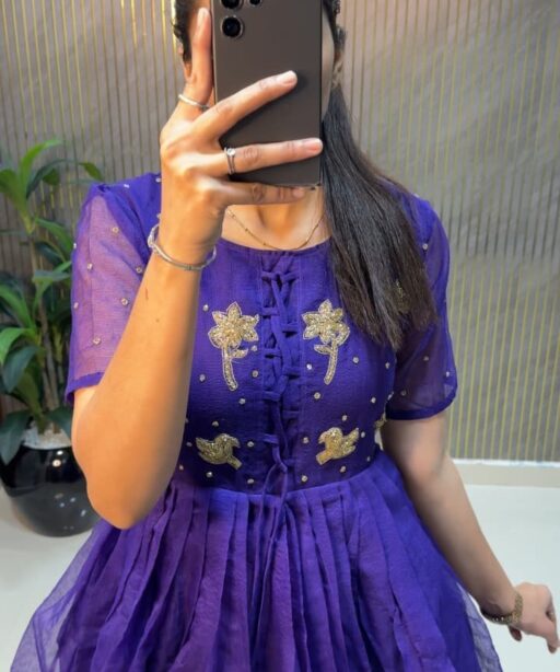 Navy Blue Kota Chex Ladies Gown