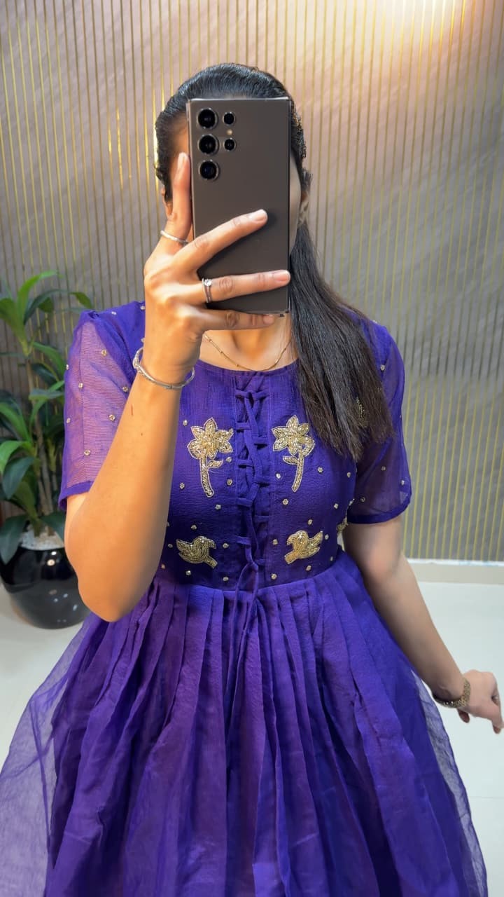 Navy Blue Kota Chex Ladies Gown