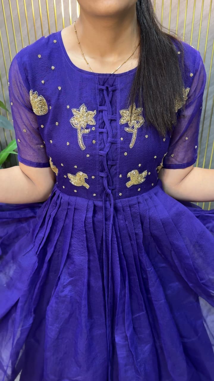 Navy Blue Kota Chex Ladies Gown