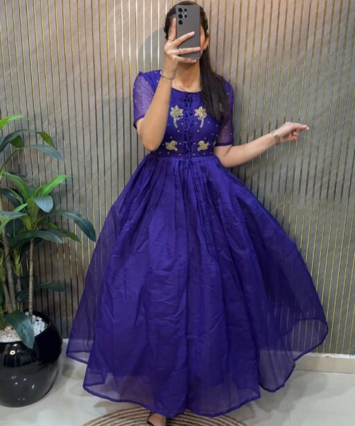 Navy Blue Kota Chex Ladies Gown