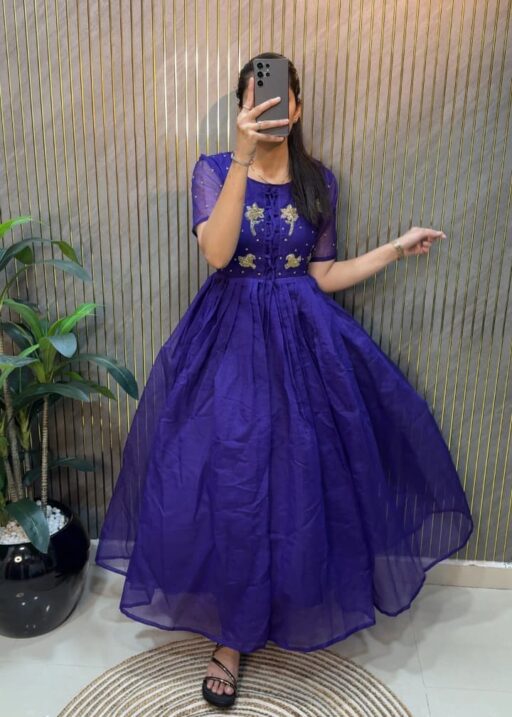 Navy Blue Kota Chex Ladies Gown