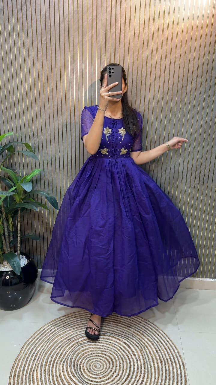 Navy Blue Kota Chex Ladies Gown