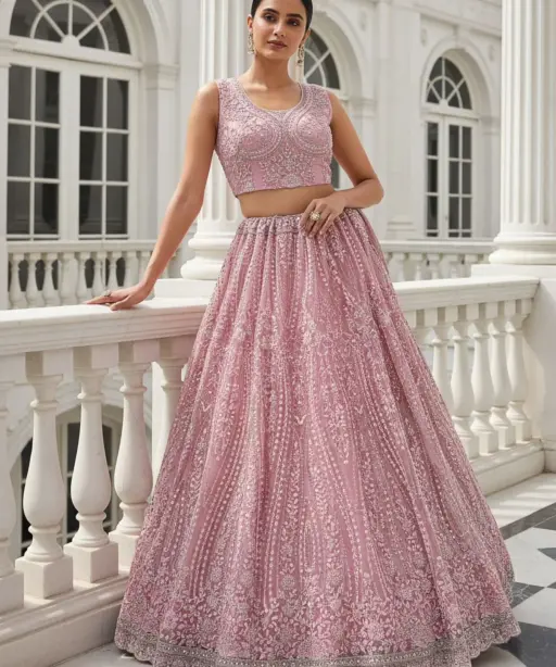 Baby Pink Bridal Net Lehenga