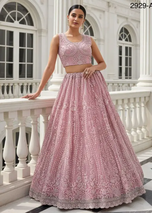 Baby Pink Bridal Net Lehenga